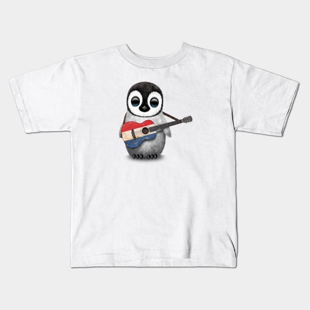 Baby Penguin Playing Dutch Flag Guitar Kids T-Shirt by jeffbartels